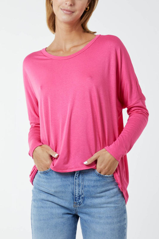 Long sleeve high low top - fuchsia