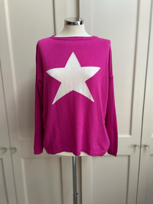 Star cashmere and merino wool mix jumper - fuchsia and light pink
