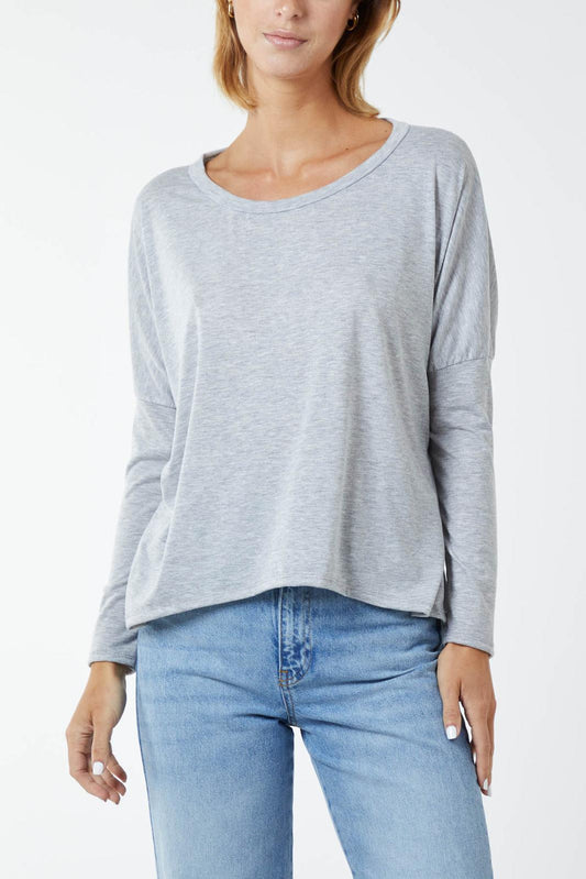 Long sleeve high low top - pale grey