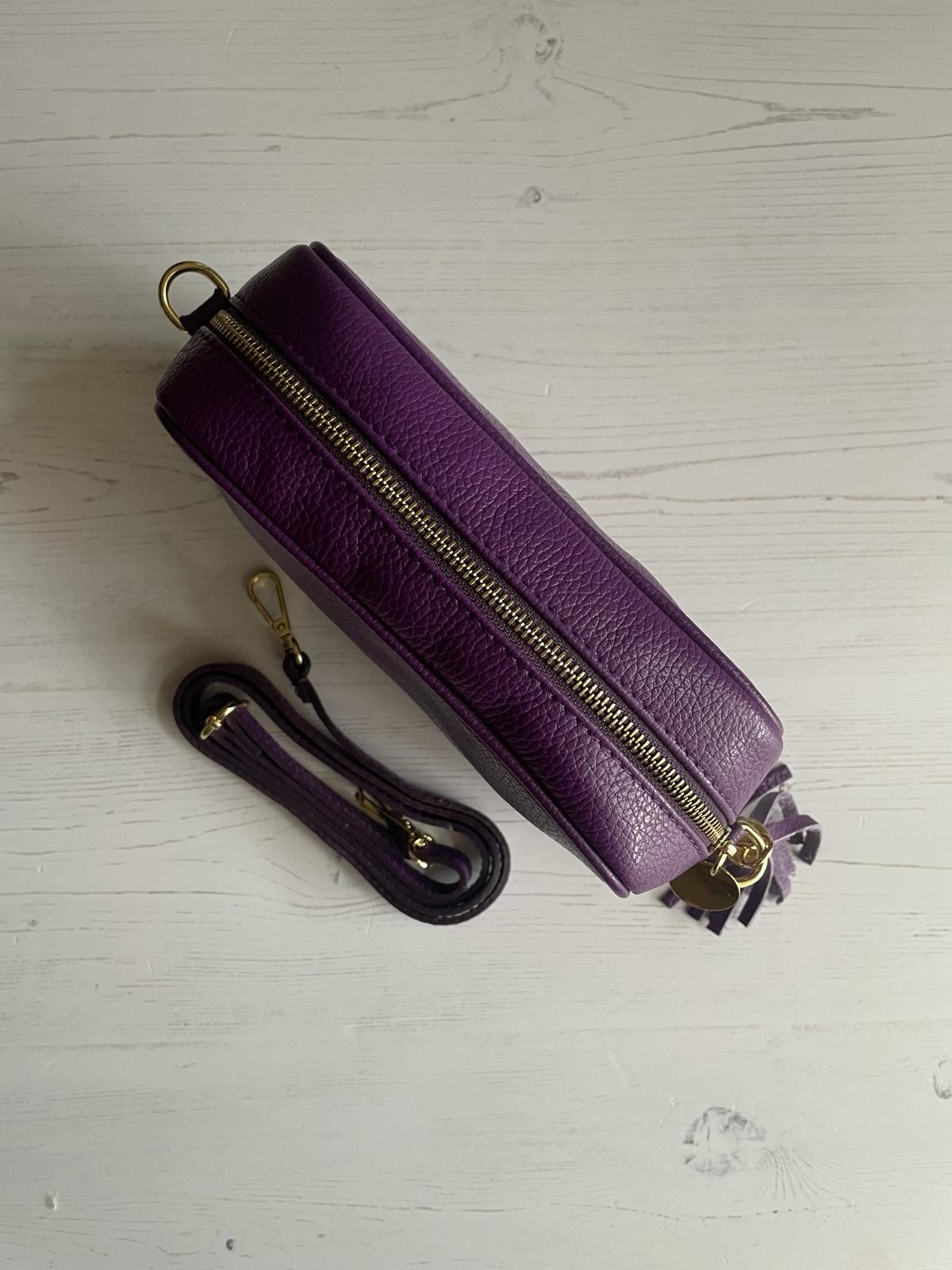 Tassel crossbody leather camera bag - purple